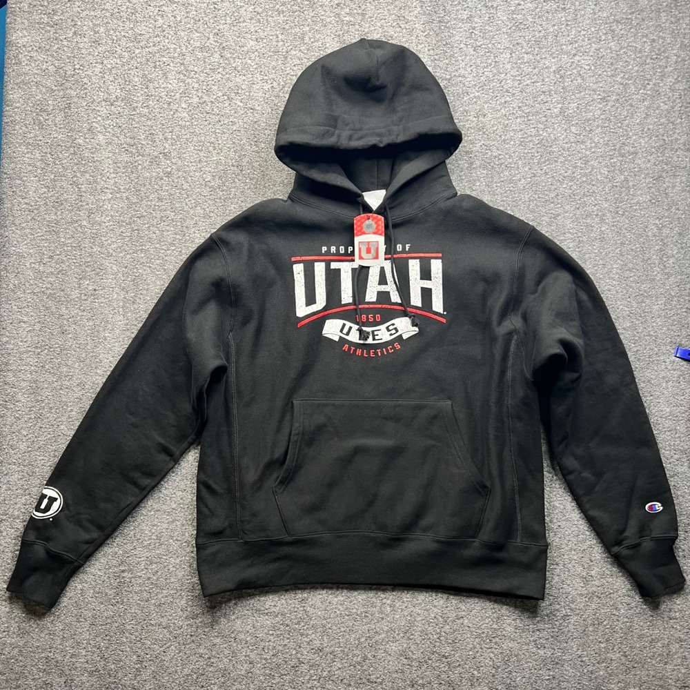 Champion Hoodie Mens Large Black Utah Utes Athletics Reverse Weave Pullover
